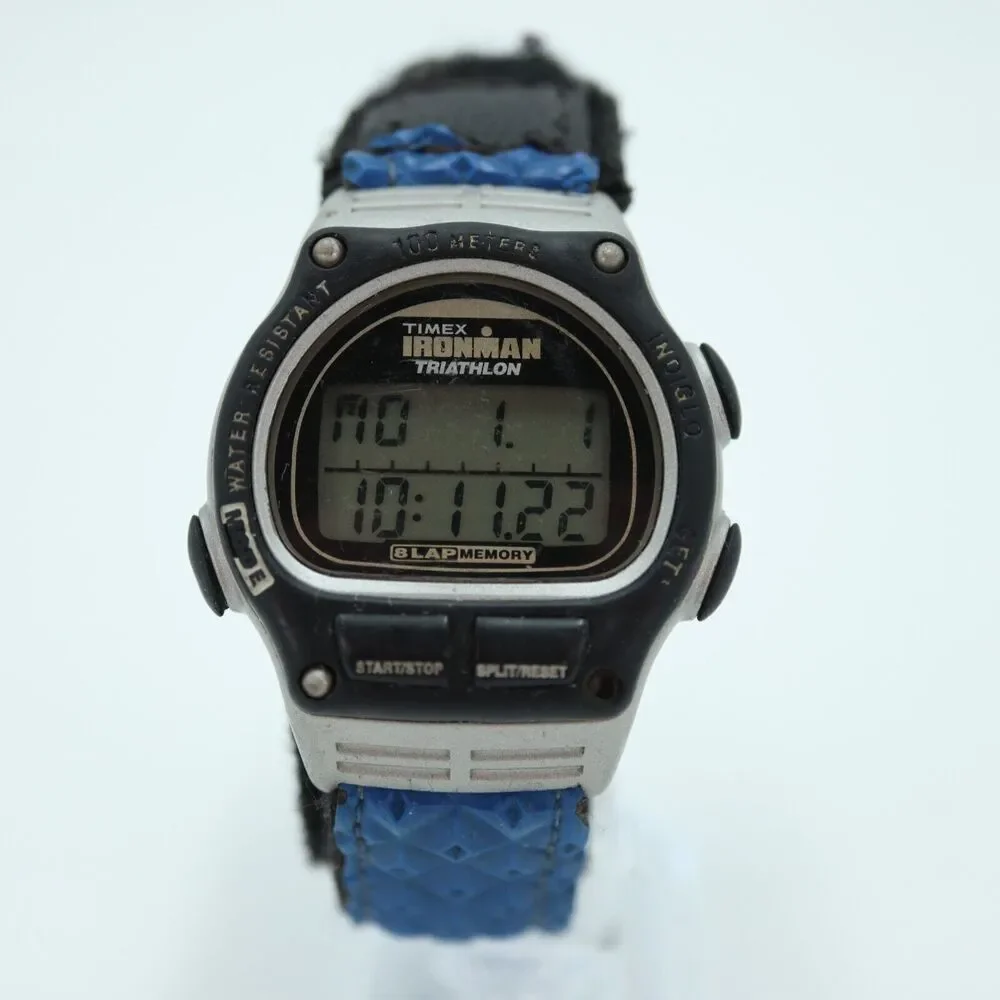 Vintage Timex Ironman Triathlon 38mm Digital Watch Black Blue w New Battery